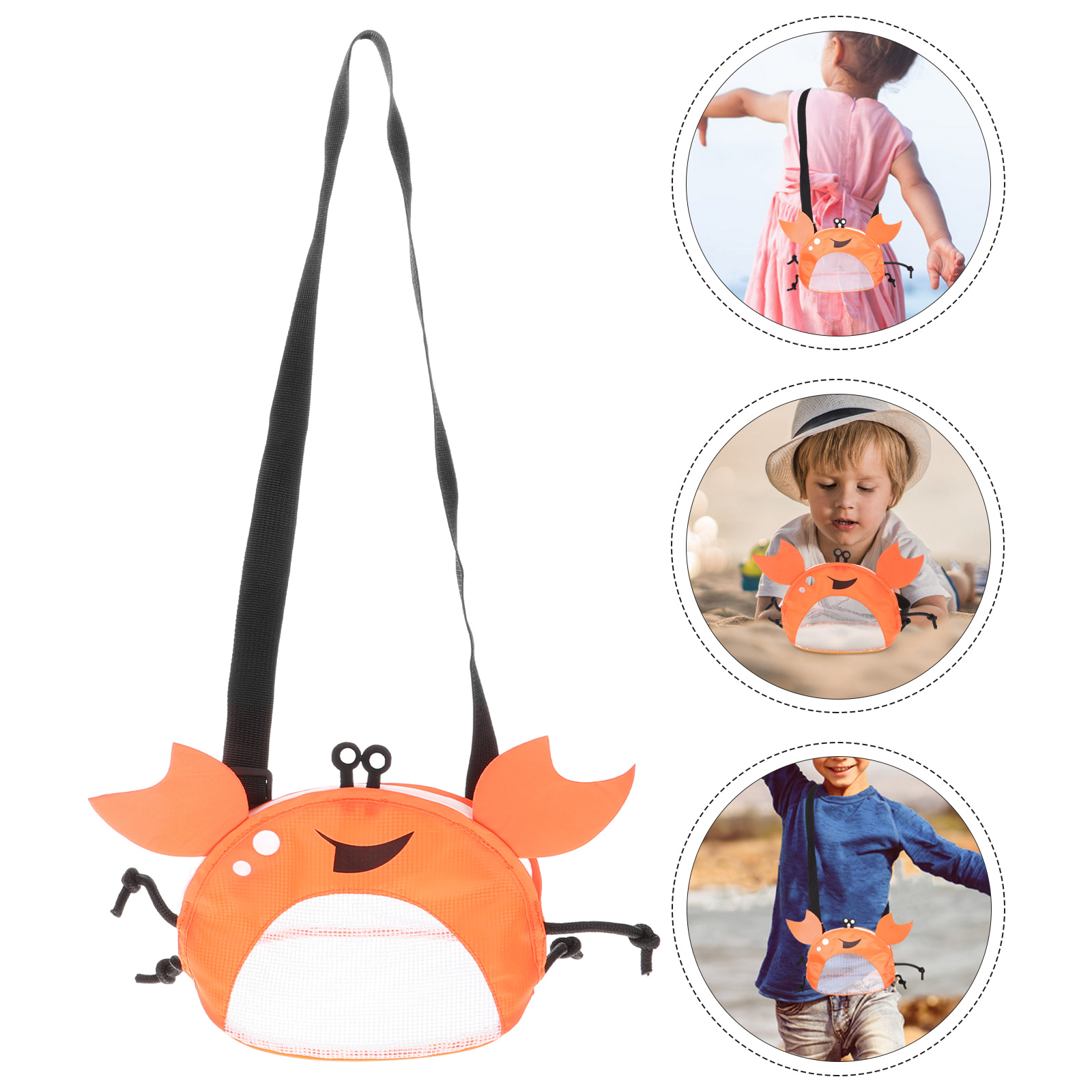 OHPHCALL Crab Beach Bag Mesh Tote for Kids Polyester Oxford Cloth Shell Toy Organizer Orange