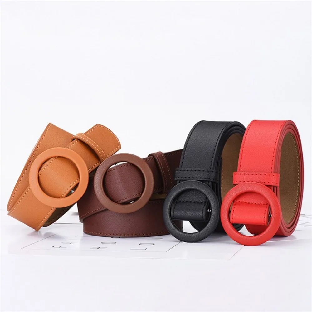 Women's Belt Round Buckle PU Leather Fashion Accessories Waistband Brown Blue Red Khaki Waist Belts ремень Cinto Feminino