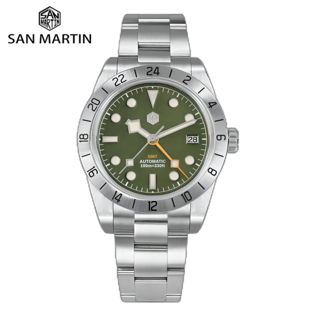 San Martin 39mm BB NH34 BB GMT Watch Automatic For Men Wristwatch Bracelet Luxury 3H Date Window часы 10Bar Sapphire SN0054-B
