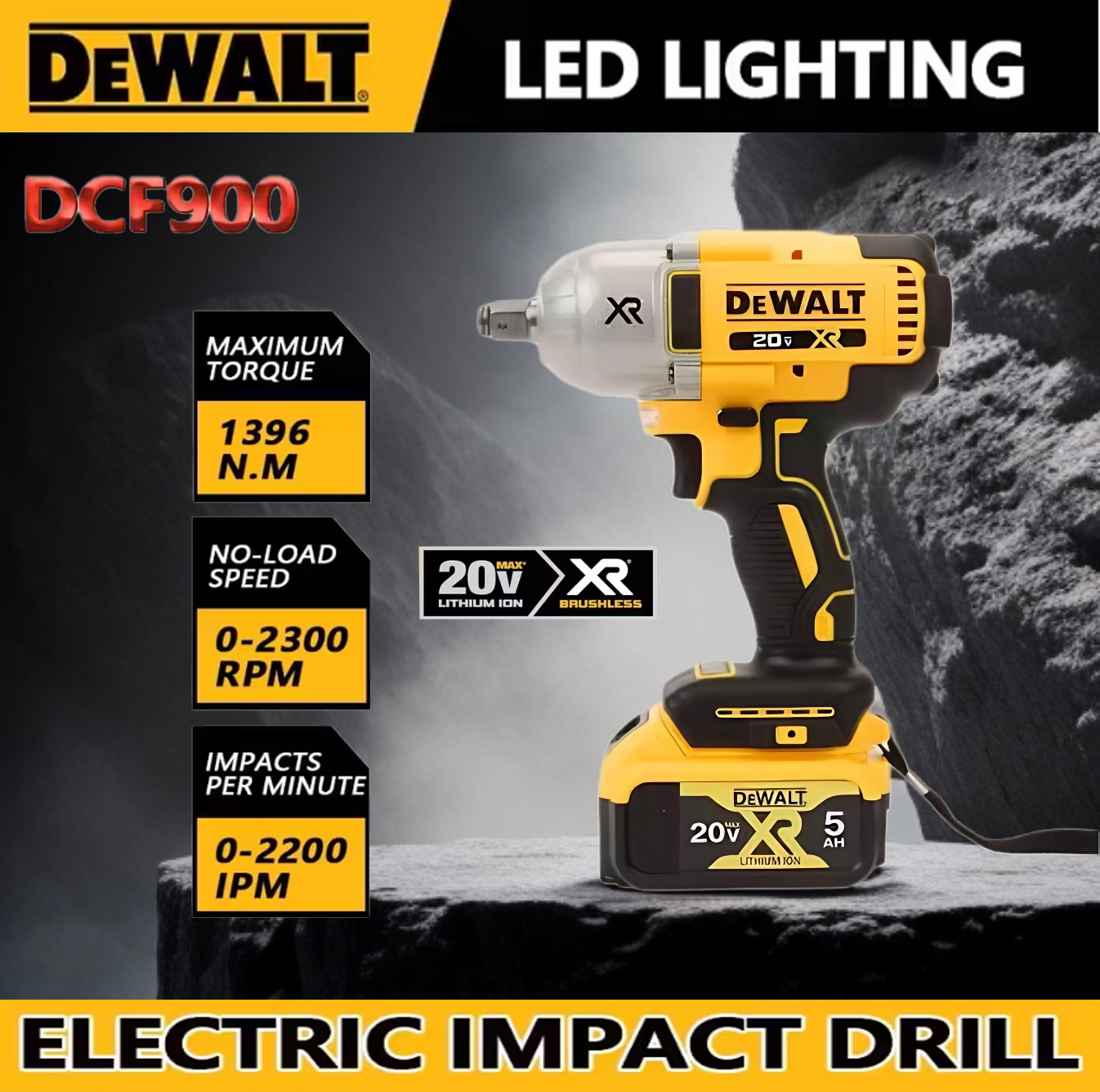 DEWALT DCF900 Kit 1/2In Brushless Cordless High Torque Impact Wrench With Hog Ring Anvil ,20V DEWALT Power Tools Battery Char
