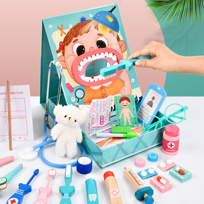 Wooden children's oral and dental doctor nurse simulation dentist set role-playing medical toys