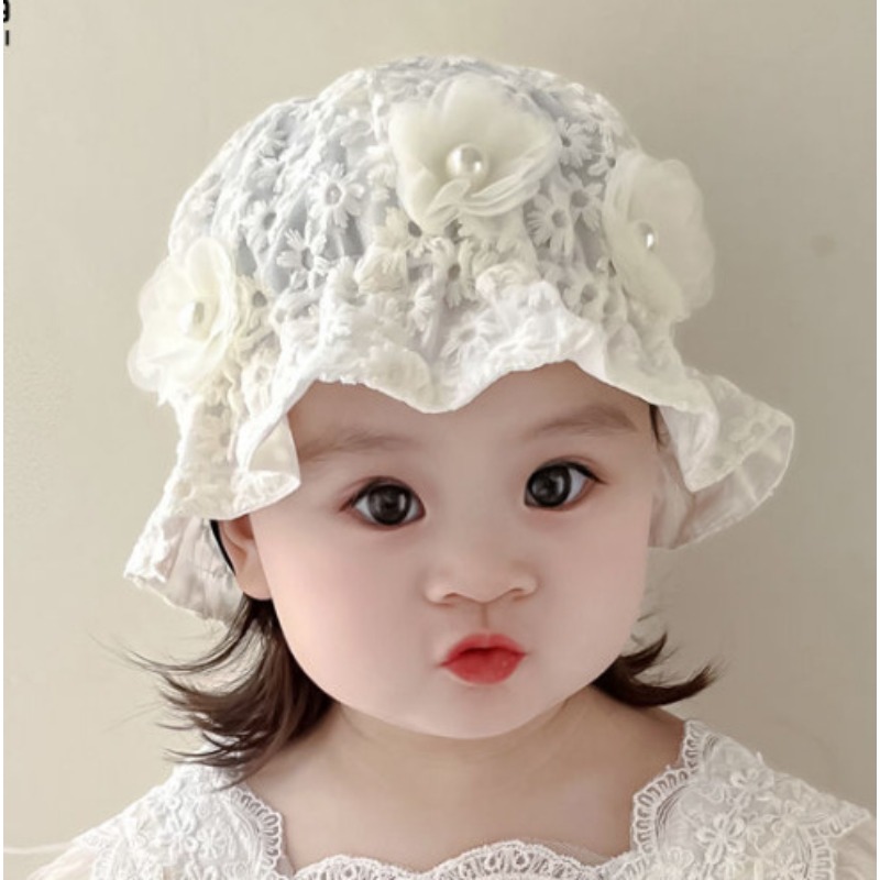 New Baby Princess Lace Floral Fisherman's Hat for Little Girls - Sun Protection
