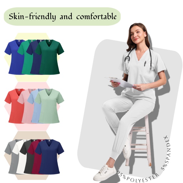 Premium 2PC Medical Scrubs Set- Soft Breathable Nursing Uniform Doctor Surgeon, V-Neck Top&Elastic Waist Pants (13Colors, S-X