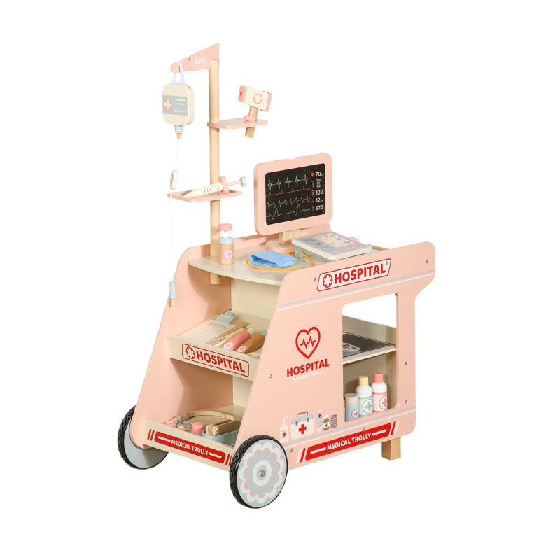 Children's Wooden Doctor Game Set Pretend Medical Cart Toys Toddler Cosplay Puzzle Hospital Tools