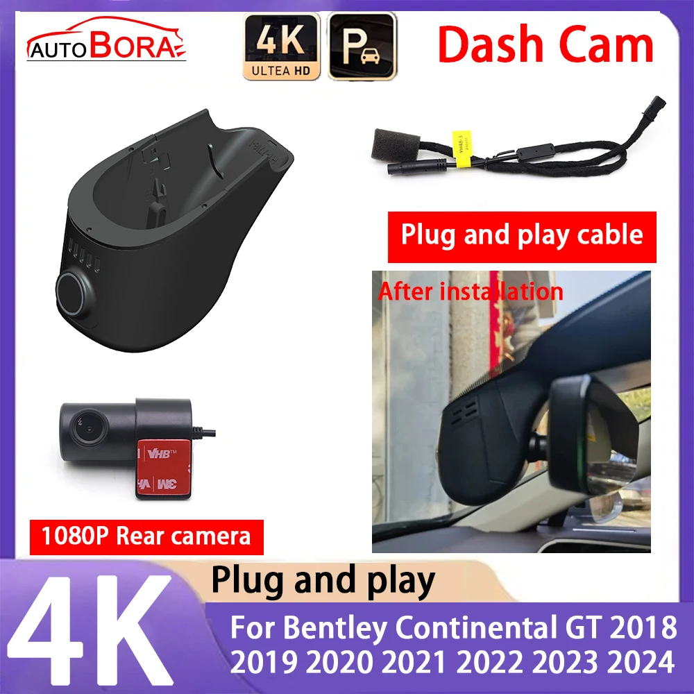 AutoBora 4K 2160P Camera Plug and Play UHD Dash Cam Night Vision for Bentley Continental GT 2018 2019 2020 2021 2022 2023 202