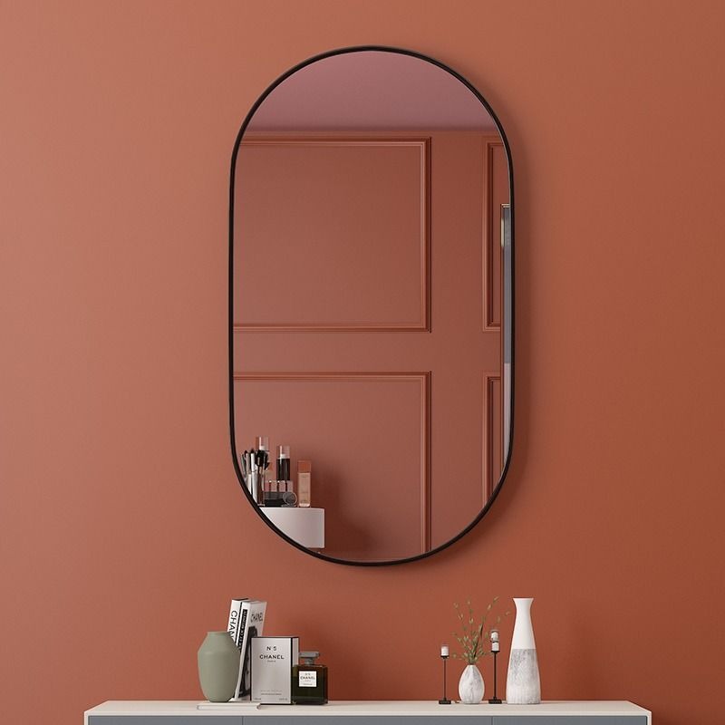 Nordic Straight-Edge Oval Bathroom Mirror Wall-Mounted Minimalist Washroom Vanity Mirrors зеркало в ванну De Baño Anti-Fog