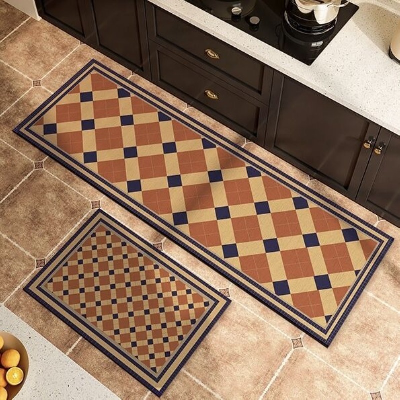Kitchen Floor Mat Pvc Leather Waterproof Oil-proof Easy Clean Carpet Retro High-grade Non-slip Balcony Rug Alfombra 양탄자 Ковро