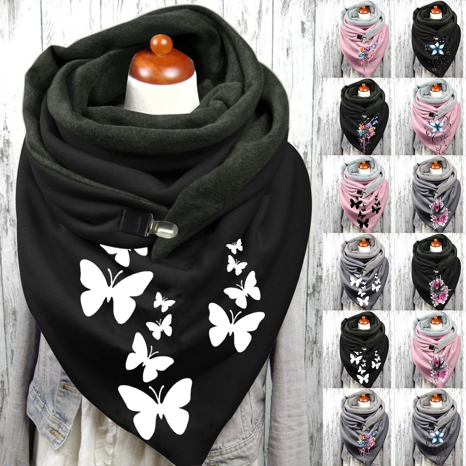 Winter Scarf For Women Printing Button Soft Wrap Plus Velvet Warm Scarves Shawls Scarf Foulard Neck Wraps шарф женский