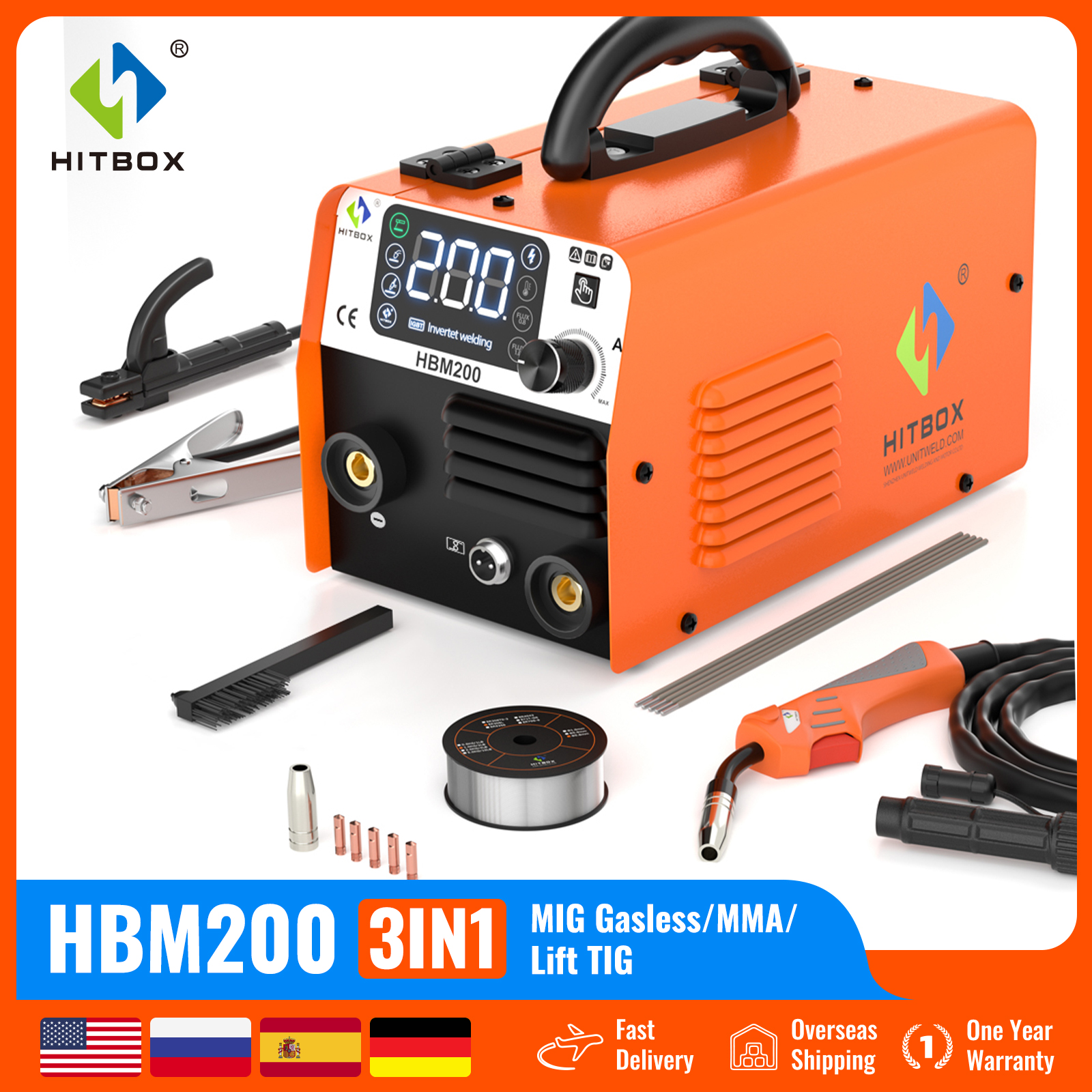 HITBOX 3 in1 HBM200 MIG Semi-automatic Welding Machine without Gas Inverter MMA Arc MIG TIG Welder Synergy сварочный полуавто