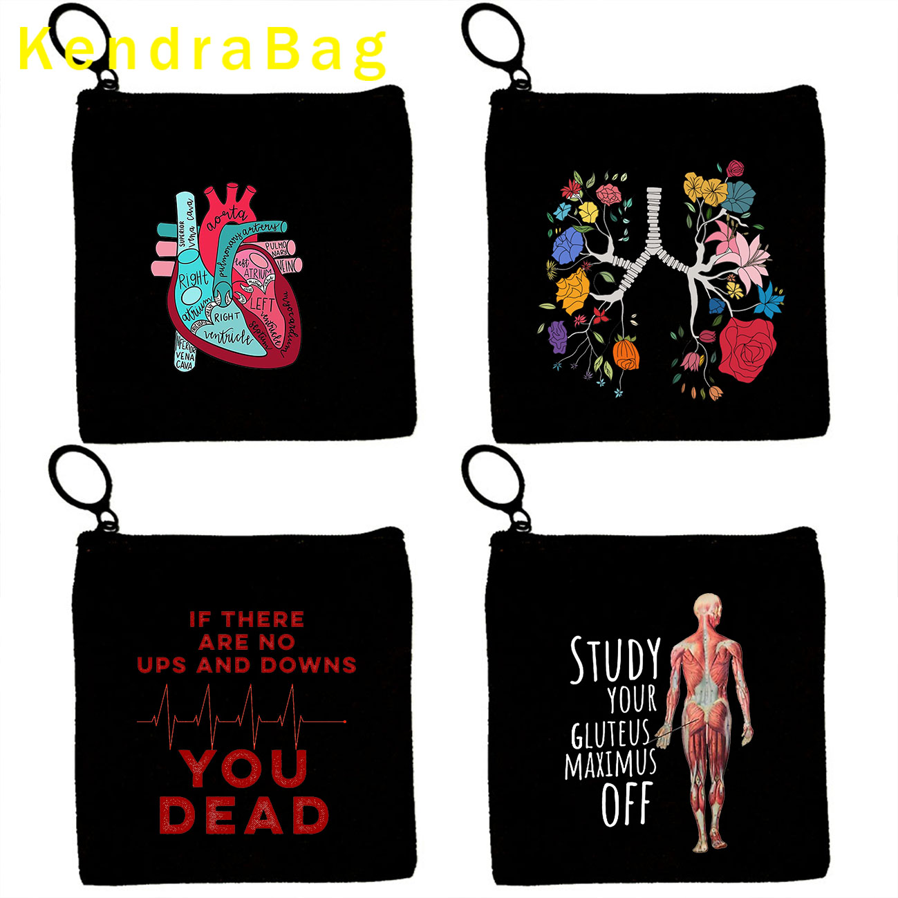 Funny Anatomy RN Doctor Nurse Anatomical Heart Brain Medical Nursing Gifts Stethoscope Key Coin Purse Canvas Bags Pouch Walle