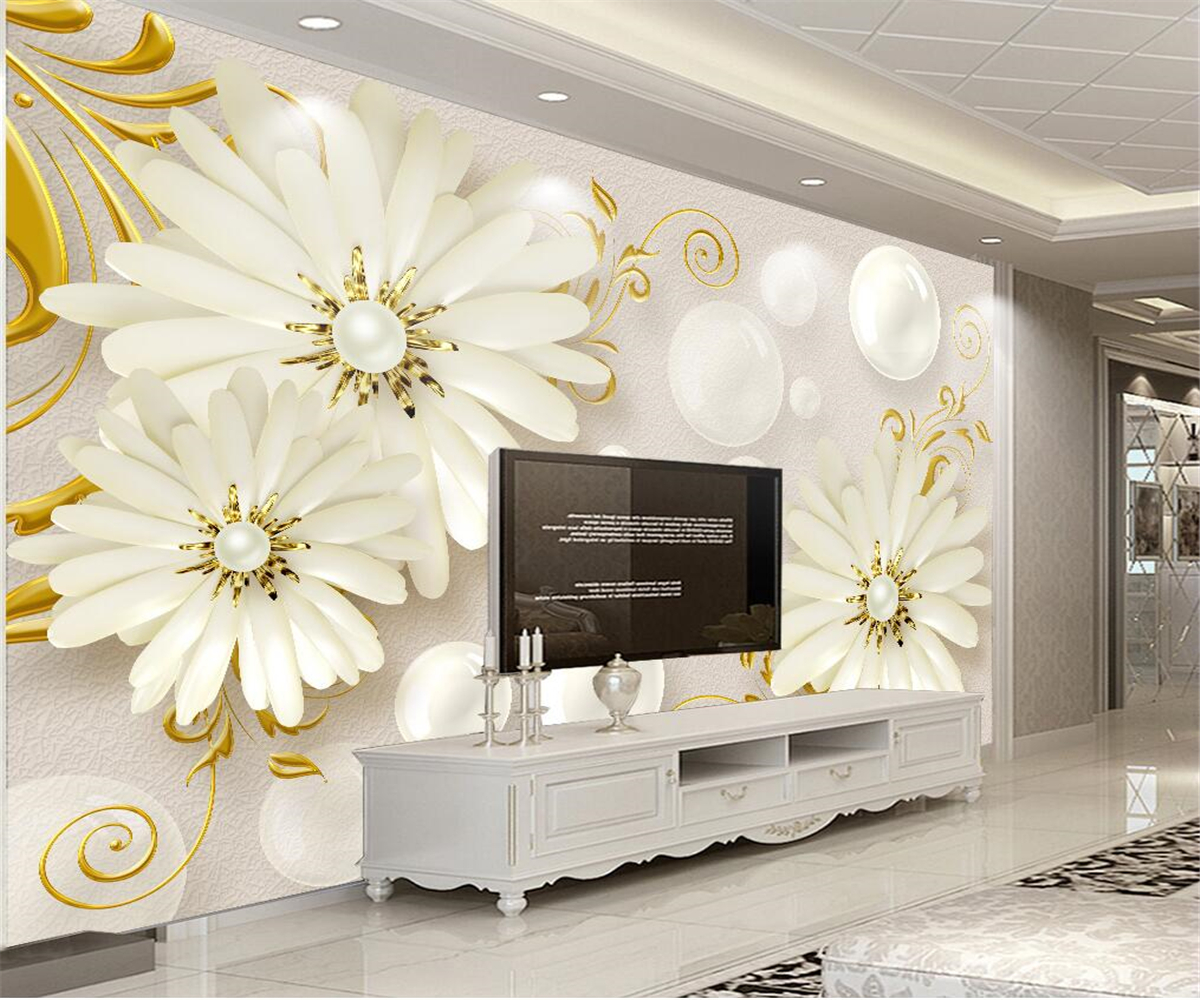 Custom mural photo wallpaper high-quality embossed white flowers TV background wall decoration wallpaper mural обои