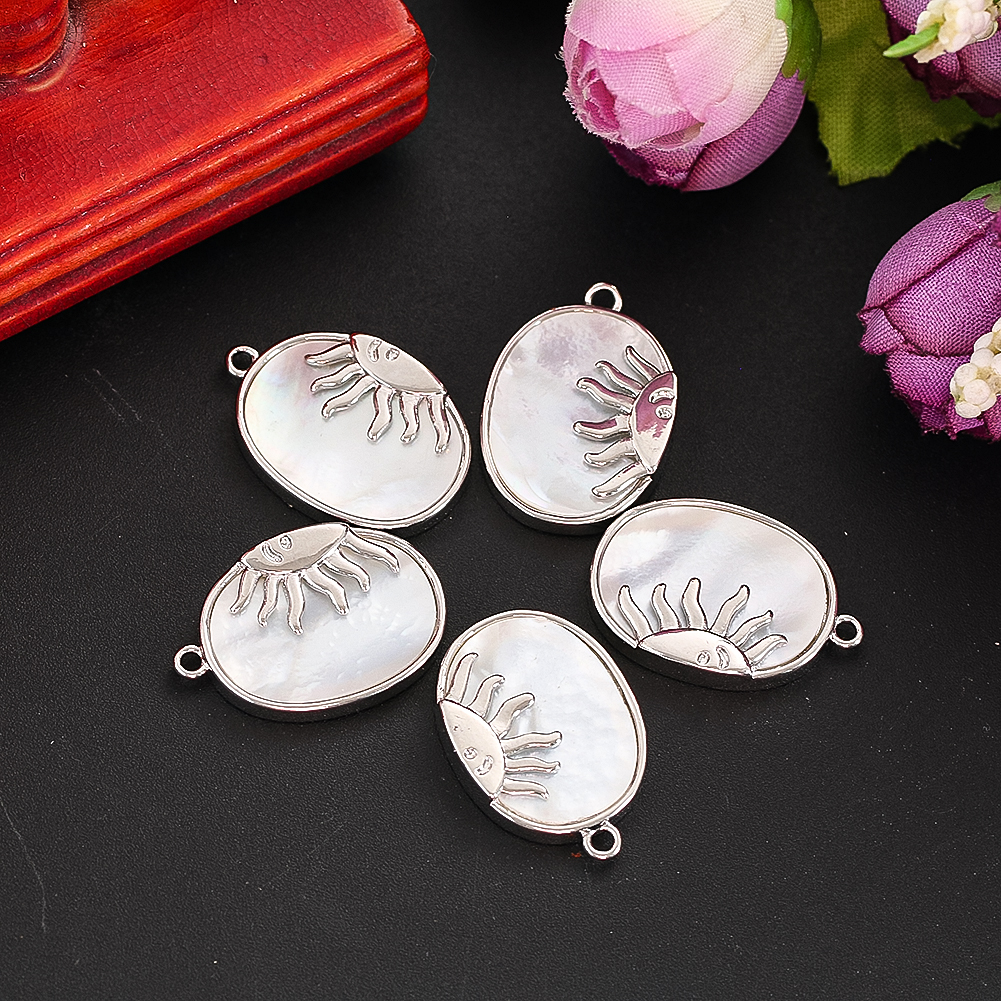 1PC Natural Shell Sun Pendant Fashion Silver Color Border Shell Carving Pendant DIY Necklace Earrings Ladies Jewelry Accessor