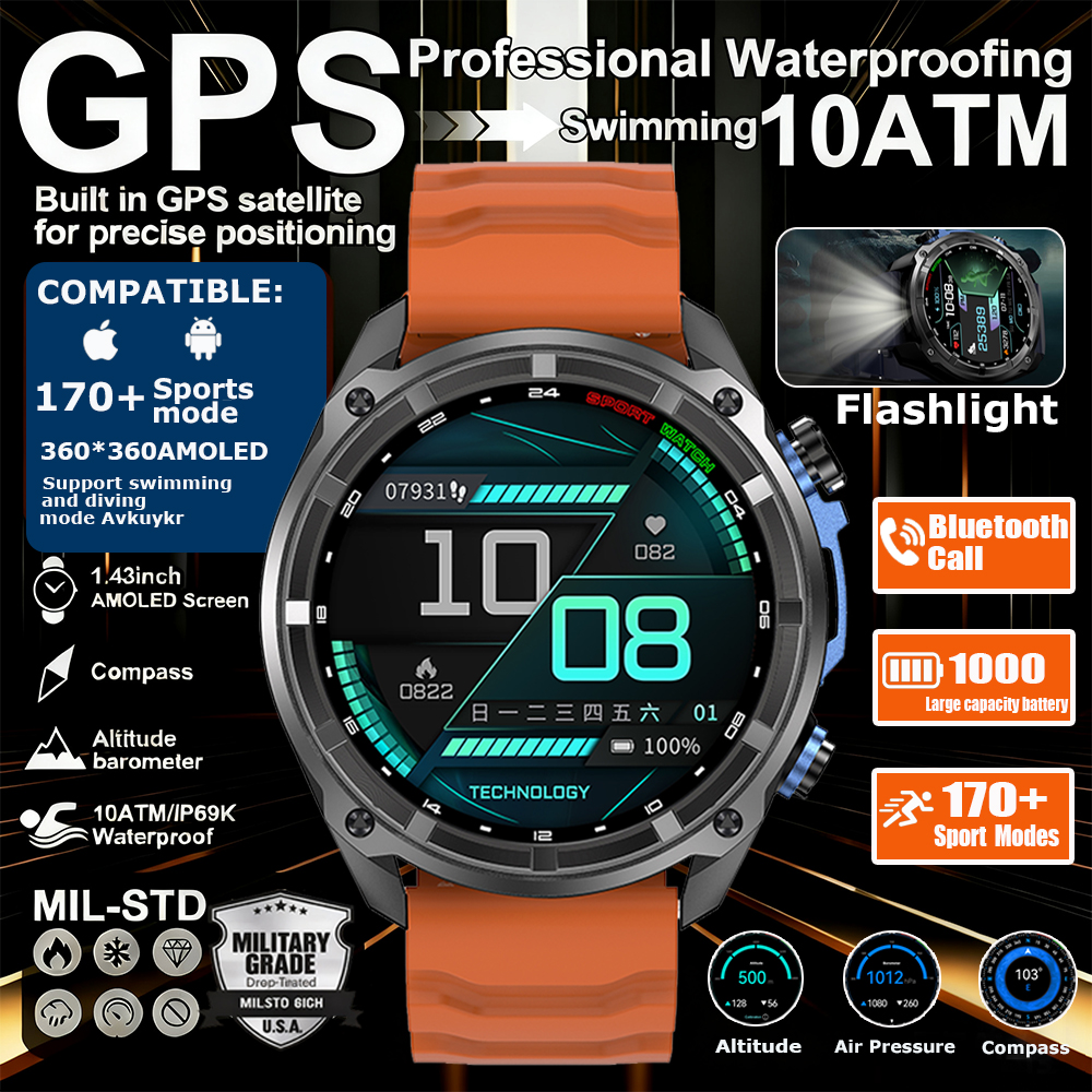 2025 New Outdoors Military T-Rex3 GPS SmartWatch 10ATM Waterproof Swim Watch Built in GPS Compass Voice Call Sports Bracelet 