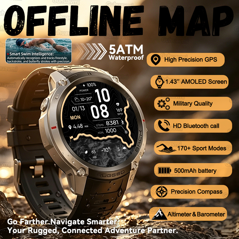 Smart Watches Man GPS Track High End Watch Swim Waterproof Watch six axis sensor Sport High Precision GPS Map Compass SmartWa