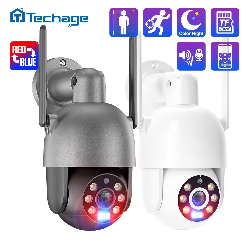 Techage 8MP 4K 2K PTZ Беспроводная IP-камера Видеонаблюдение WIFI Камера Наружная AI Красно-синий свет Сигнализация Обнаружен