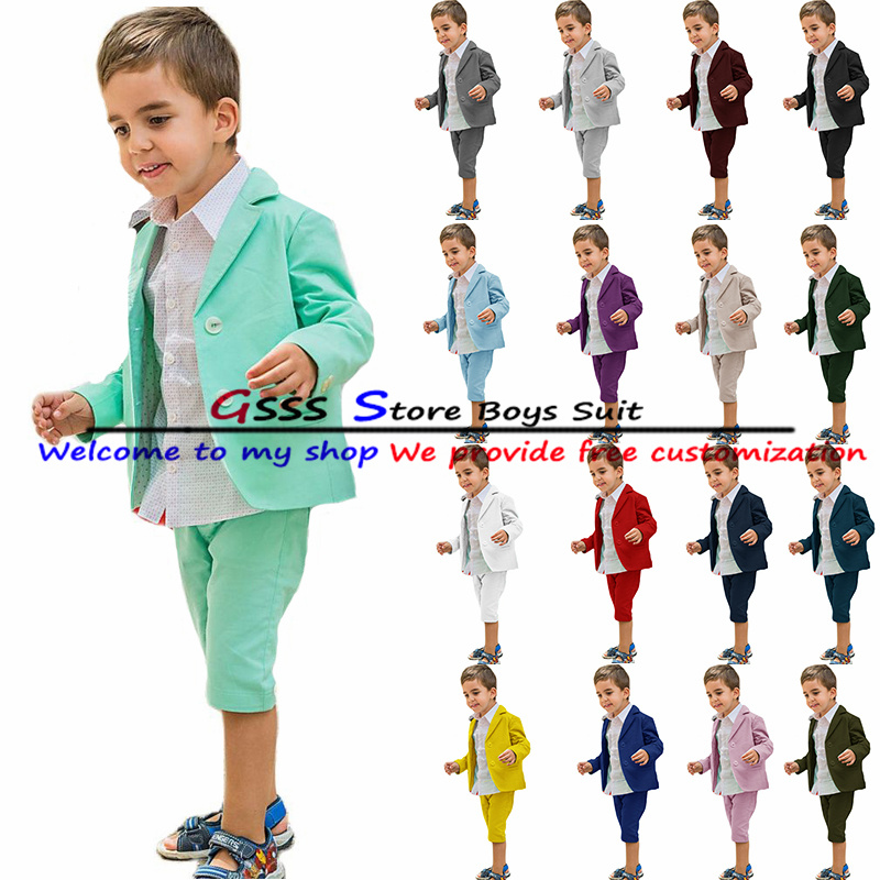 Boy Suit Summer Casual 2 Piece Solid Color Blazer Shorts Set Wedding Groom Tuxedo Child Jacket комплекты для маленьких мальчи