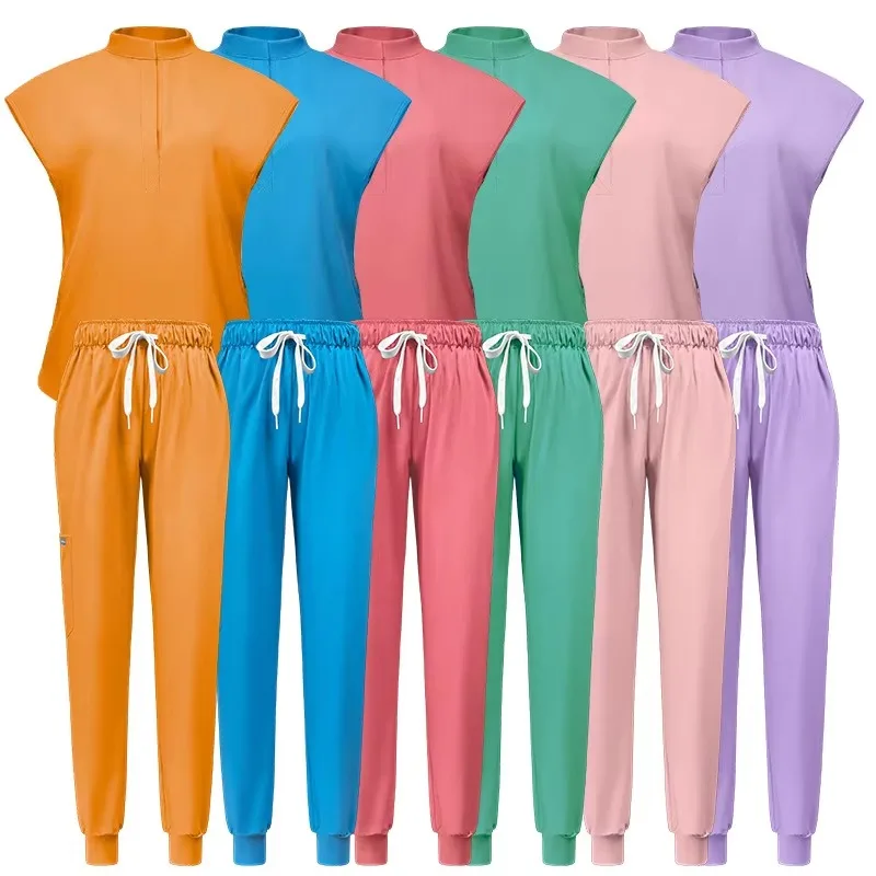 New Jogger Pants Quick-Drying Nurse Doctor Unisex Short Sleeve Dental Anesthesia High Elastic Comfortable Split Suit Scrub Se
