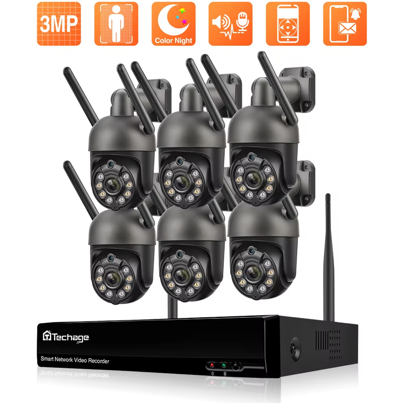 Techage 8CH 3MP PTZ WiFi IP камера безопасности система наружной беспроводной комплект цветная камера ночного видения видеона