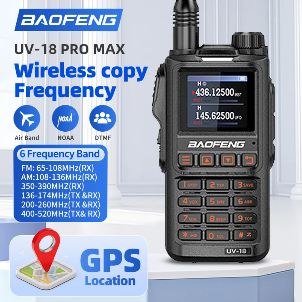 BAOFENG UV-18PRO-GPS 15W walkie talkie six band receiving waterproof 999CN NoAA FM frequency wireless copying radio 50km