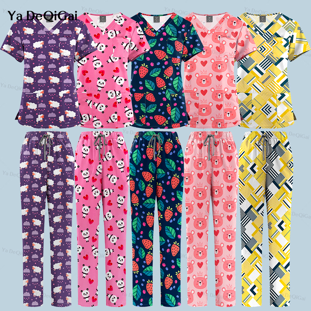 New 3D Printed Clinical Work Clothes Women Men Nurse Scrubs Tops Pharmacy Working Pants Medical Doctor Surgical Nursing Unifo