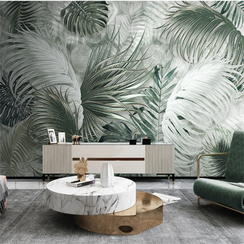 Custom wallpaper 3D Mural Nordic plants green leaves line TV background wall обои Southeast Asian Style Palm Tree Leaf Art Mu
