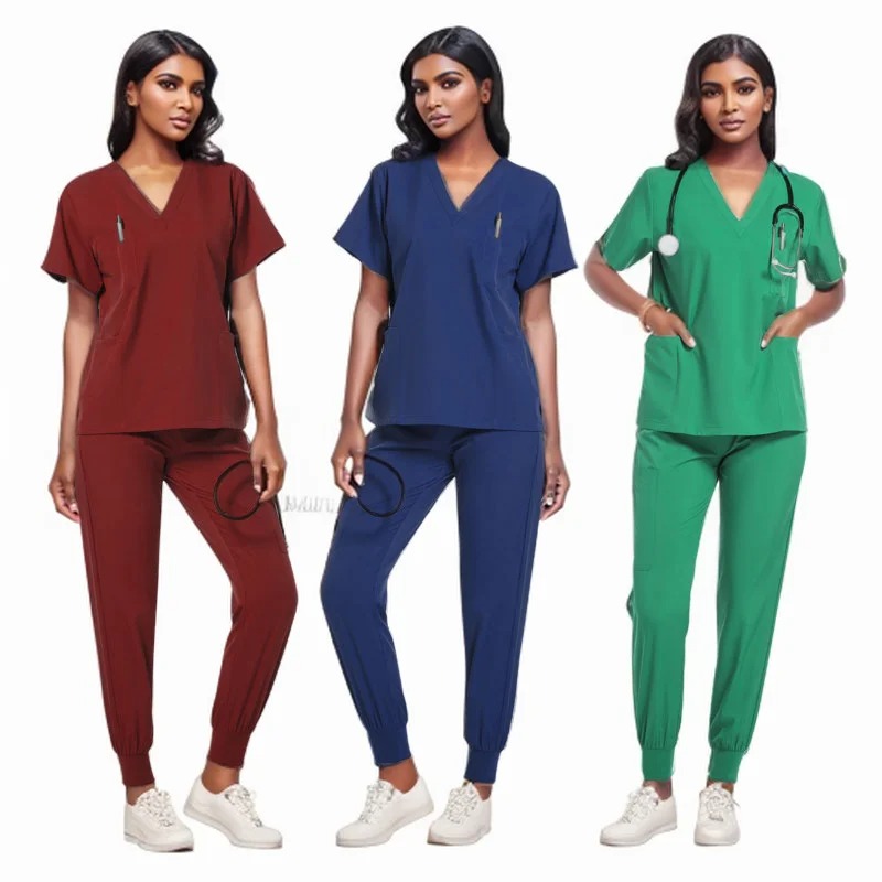 Hospital Doctor Nursing Uniform Women Wholesale Casual Short Sleeved V-neck Jogger Suits Nurse Pharmacy Working Medical Unifo