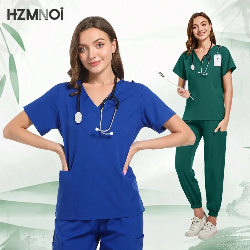 Nursing Uniforms Women's Scrub Set Top + Pant Medical Surgical Nurse Beauty Salon Workwear Clinical Scrubs Spa Doctor Tunic S