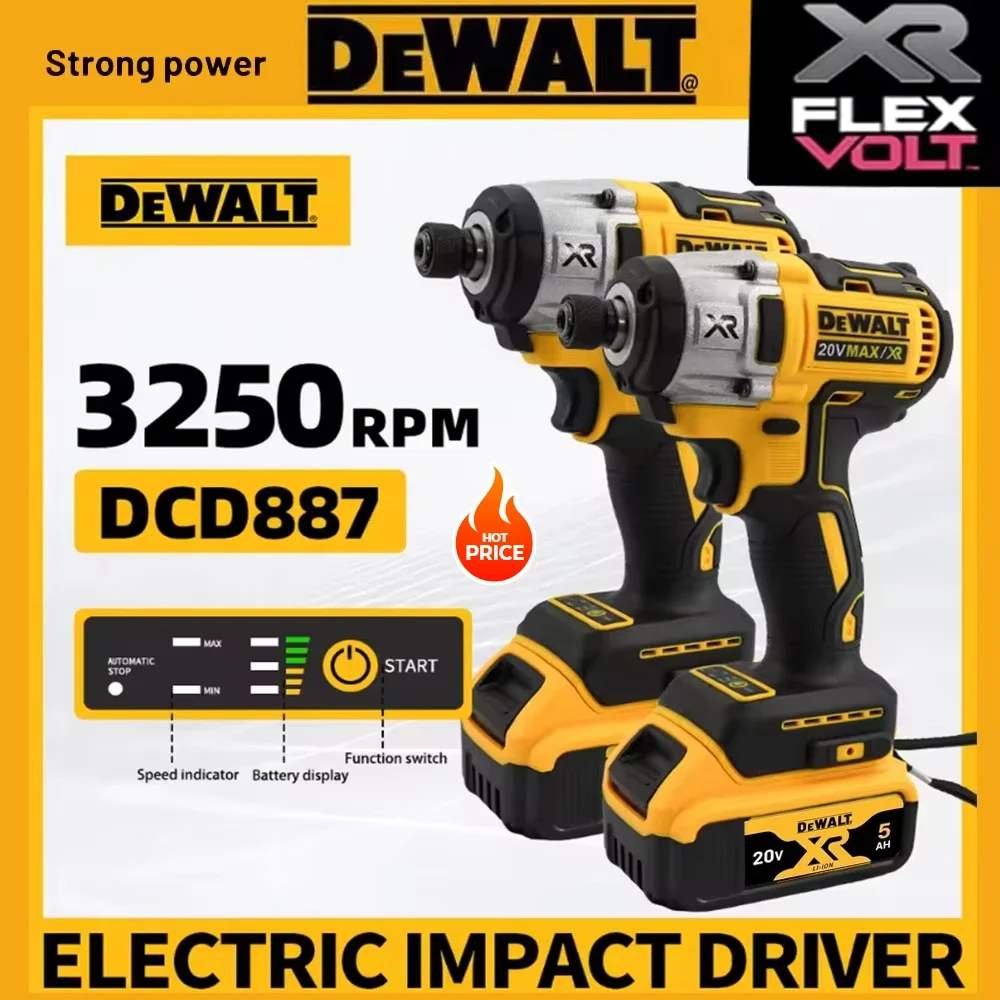 Dewalt DCD887 cordless electric impact drill, electric screwdriver, powerful, 3250RPM speed, brushless motor 1/4, power tool