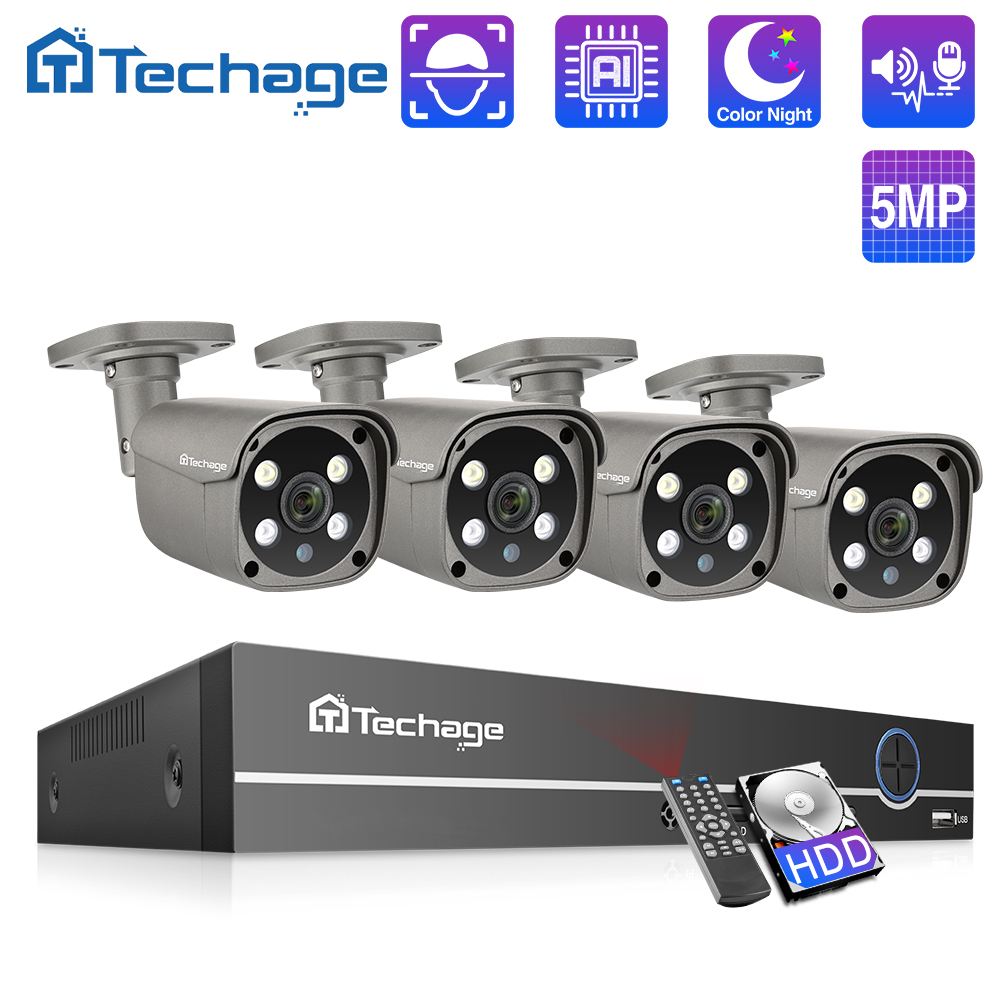 Techage 8CH 5MP HD POE CCTV камера безопасности система домашнего видеонаблюдения NVR комплект обнаружения лиц наружная IP ка