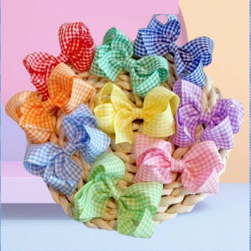 Baby Girl Checkered Plaid Hair Bow Clip accessories para el cabello pinzas para el cabello заколки 집게핀 заколка для волос 12pc