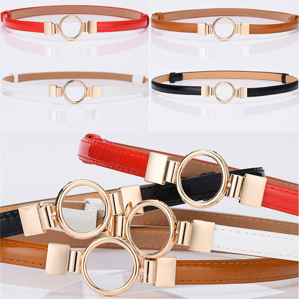 Women's Slim Belt Round Metal Buckle PU Leather Cute Red White Fashion Waist Band for Women Cinturones Para Mujer ремень