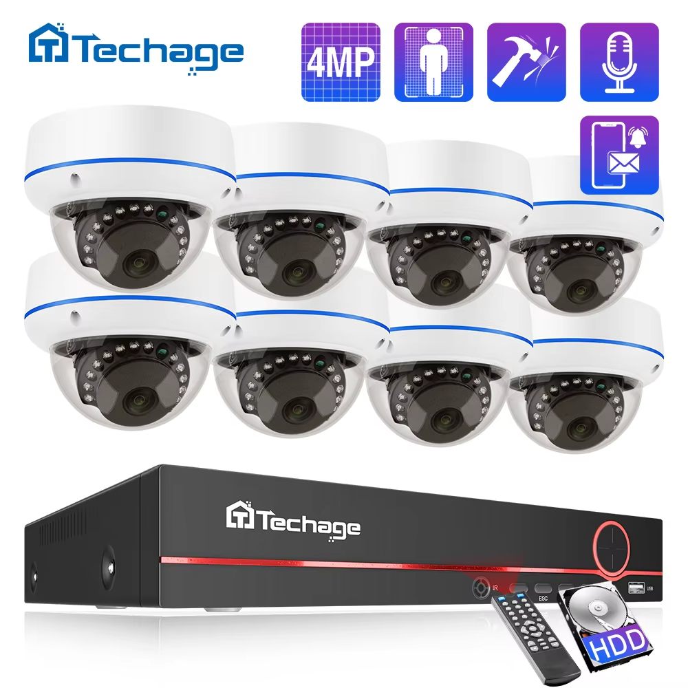 Techage H.265 4MP 8CH POE камера система односторонней аудиосвязи антивандальная камера металлическая внутренняя CCTV видеона
