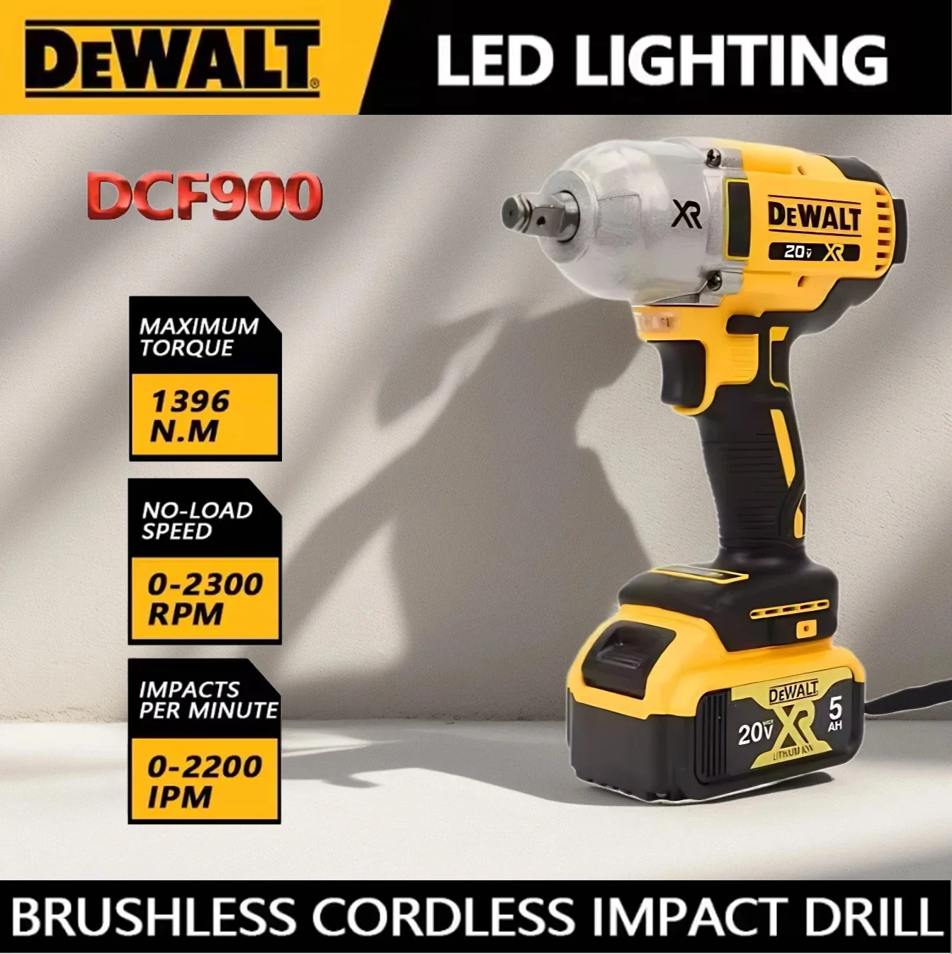 DEWALT DCF9001/2-inch brushless cordless high torque impact wrench,0-2300 RPM,0-2200 IPM,DEWAL 20V ultra long endurance batte