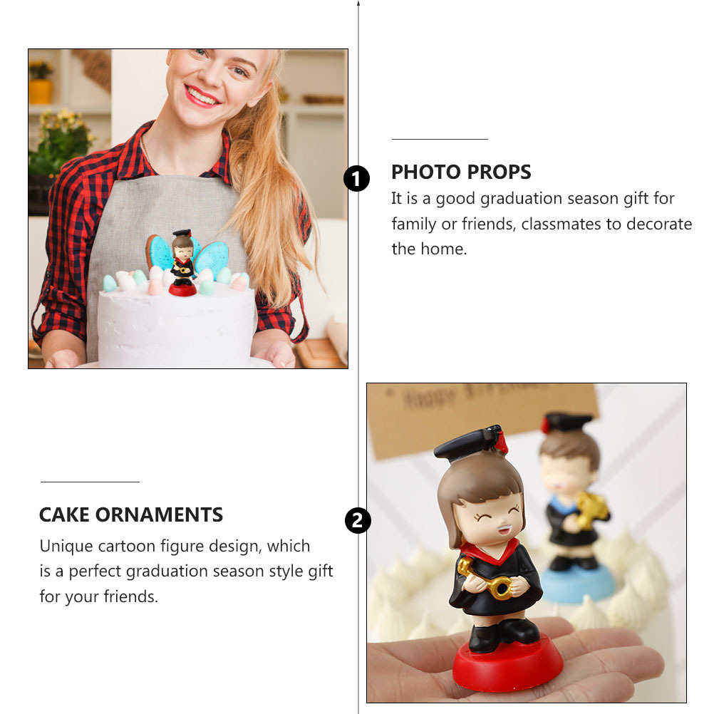 Graduation Cartoon Doctor Resin Cake Ornament Realistic Decoration Graduation Party Supply Dessert Table Adornment