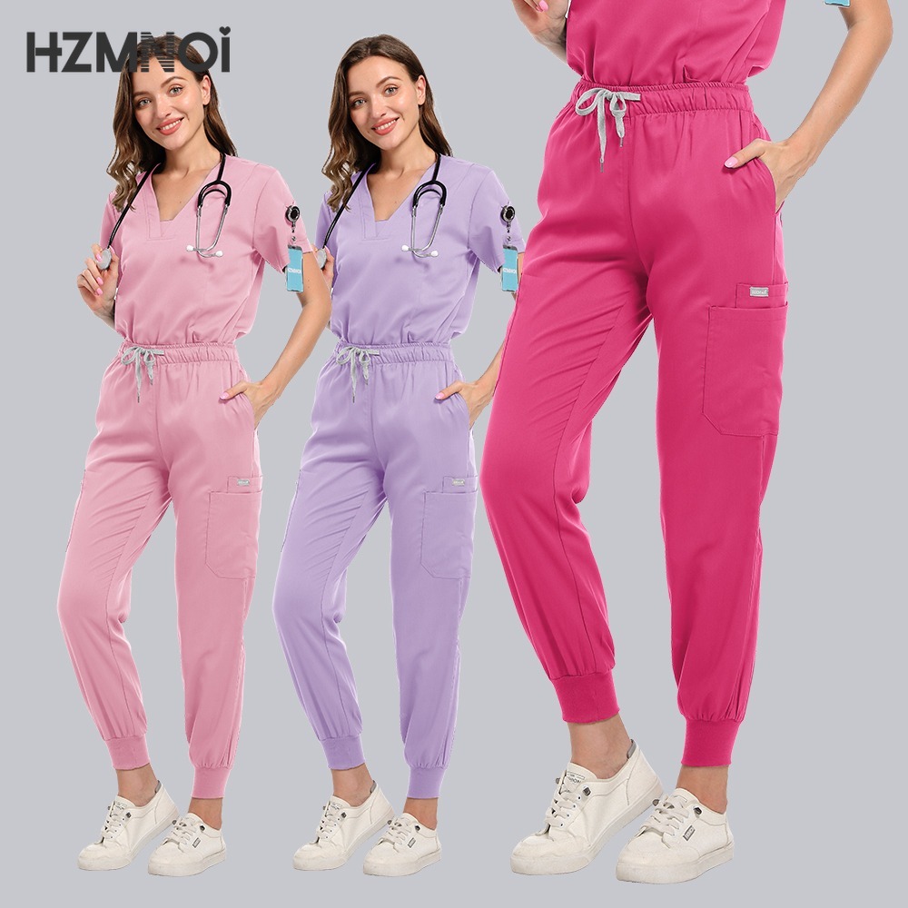 Scrubs Medical Uniform Short Sleeve Tops+Pants Nursing Uniform Women Pet Shop Doctor Hospital Clinic Surgery Workwear Scrub S