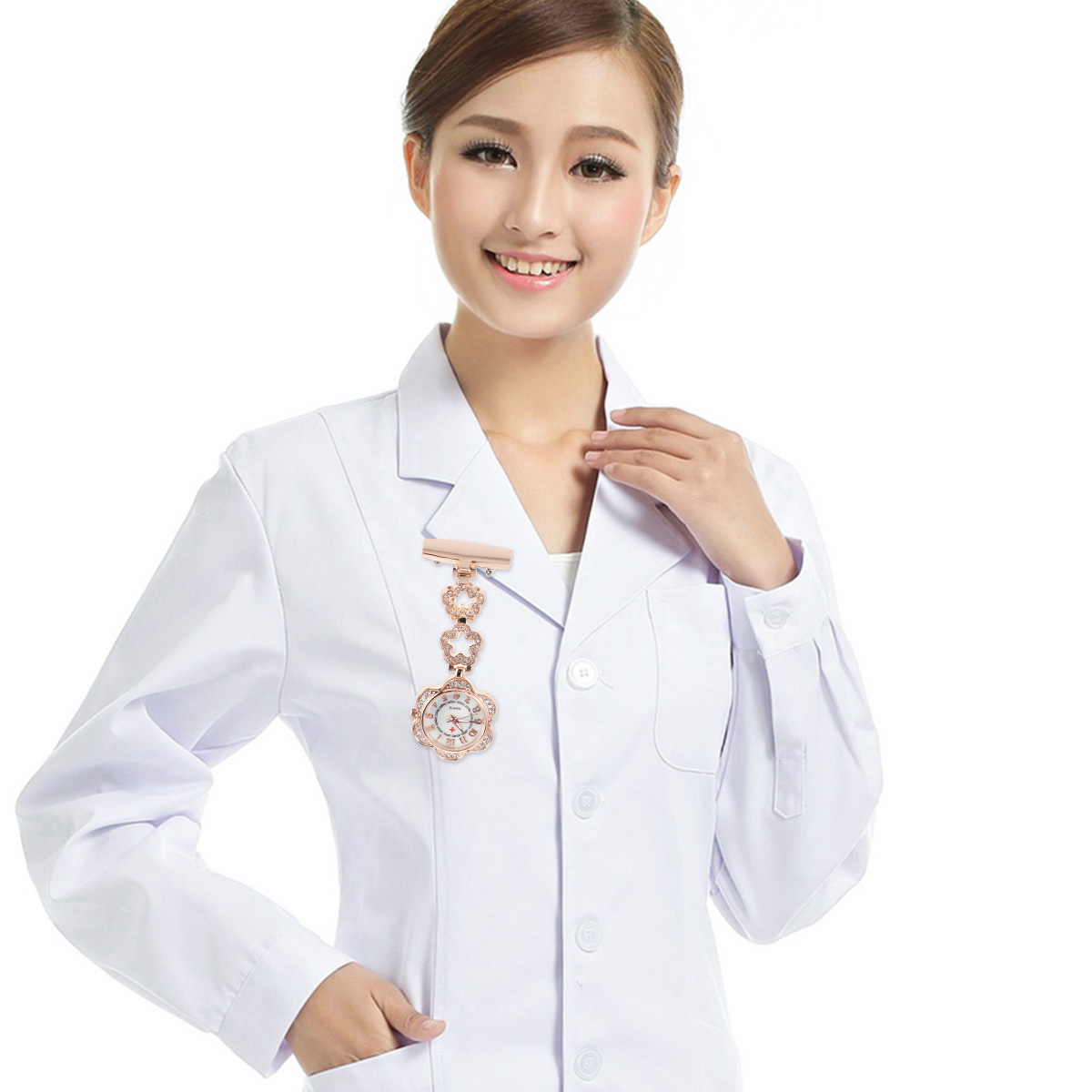 Rhinestone Nurse Pocket Watch Rose Portable Alloy Doctor Hanging Watch Precision Quartz Movement Durable