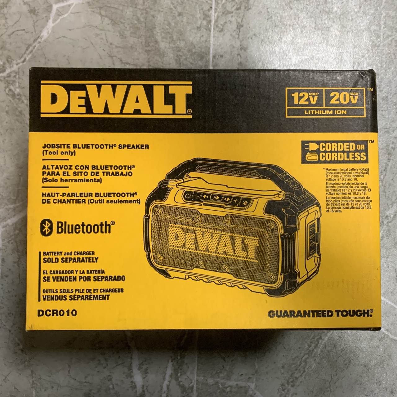DEWALT DCR010 12V/20V MAX Jobsite Bluetooth Speaker-Cord Or Cordless 120V body only