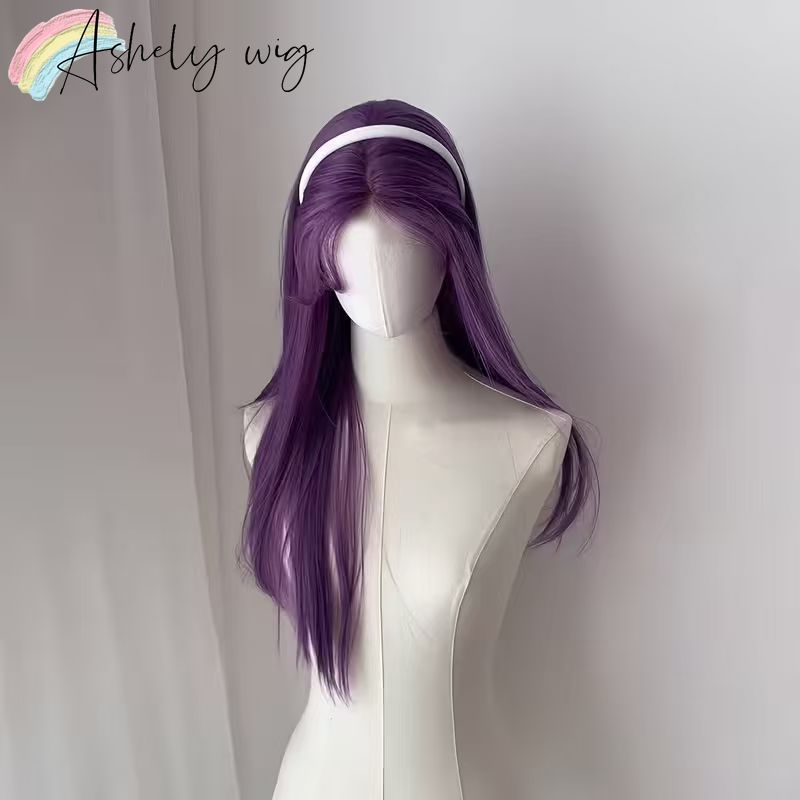 Purple Wig for Girls 26inch Straight Hair Wigs Lavender Lolita Headband Wig Heat-resistant Pelucas Парик Cosplay Synthetic Wi