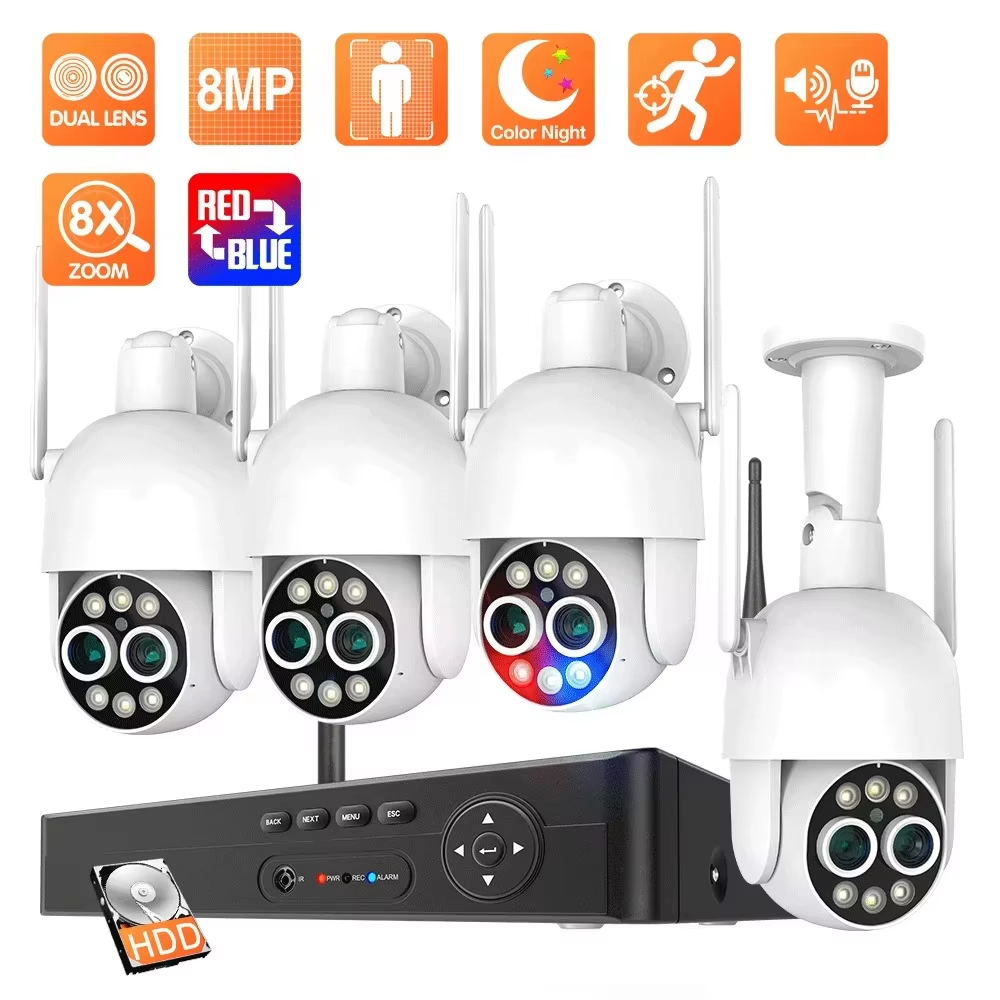 Techage 4K 8MP Wifi PTZ IP камера система двойной объектив беспроводной камеры видеонаблюдения комплект 8CH NVR двусторонняя 