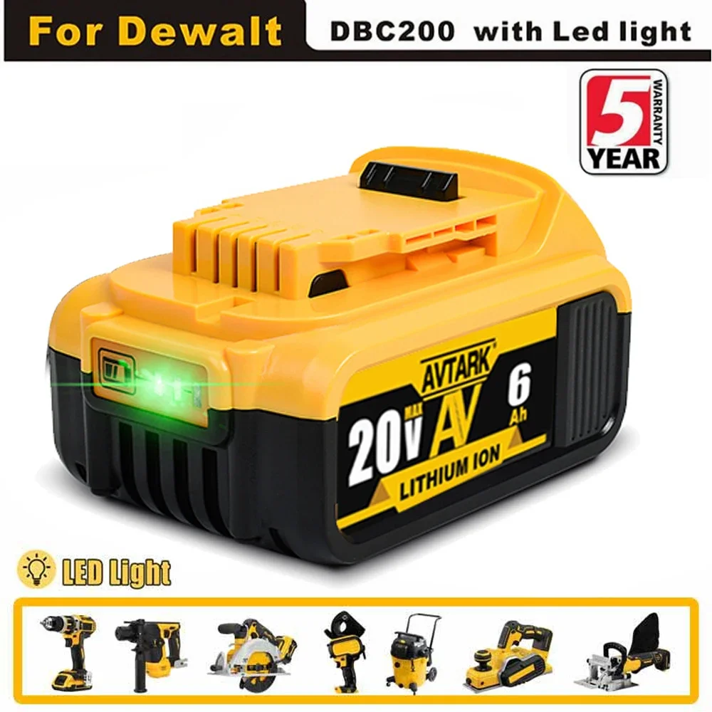 2024 Upgrade DCB200 20V 6000mAh Battery , Charger for Dewalt 18V DCB184 DCB200 DCB182 DCB180 DCB181 DCB182 DCB201 Tools Batte
