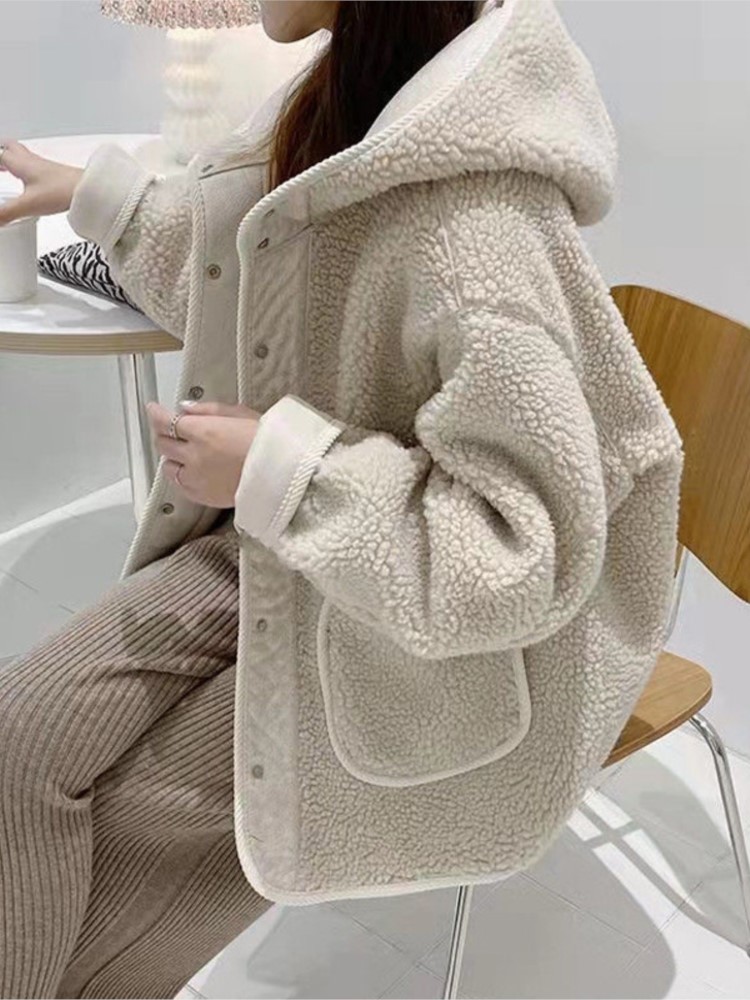 Women Fashion Cropped Faux Jacket Coat Long Sleeve Front Snap-button Female Outerwear Chic Lapel Collar Thick Coat зимняя кур