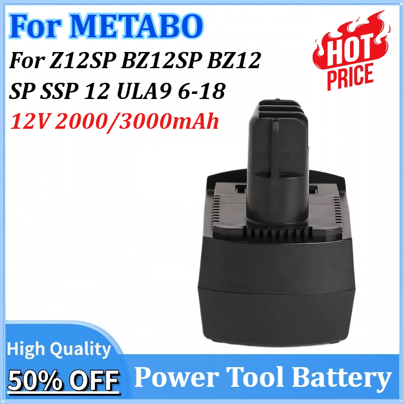 New 12V 2000/3000mAh Ni-Cd Replacement Power Tool Battery for METABO 6.02151.50 BZ12SP BS 12 SP BSZ 12, BZ 12 SP SSP 12, ULA9