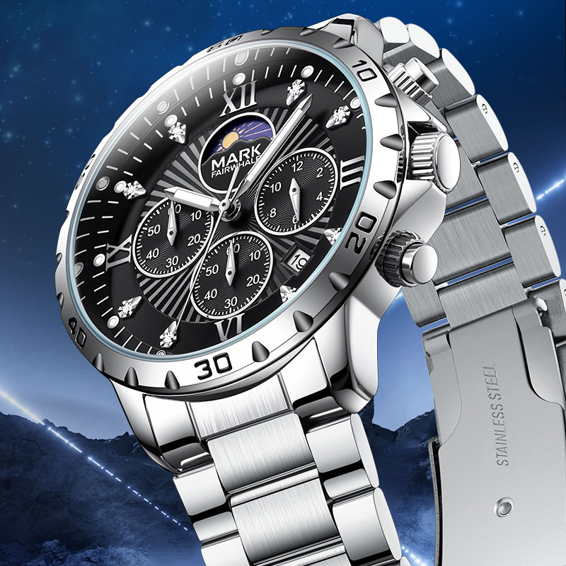 Top Brand Multifunctional Moon Phase Watches Man Steel High Quality Luxury Sport часы мужские наручные