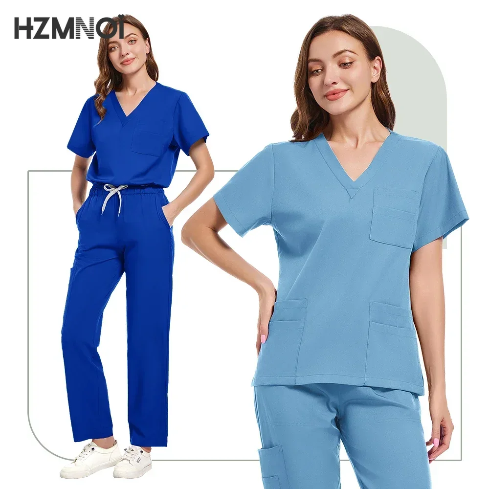 Medical Accessories Women Elastic Scrubs Uniform Sets Hospital Surgical Gowns Short Sleeve Tops Jogger Pants Suit Doctor Clot