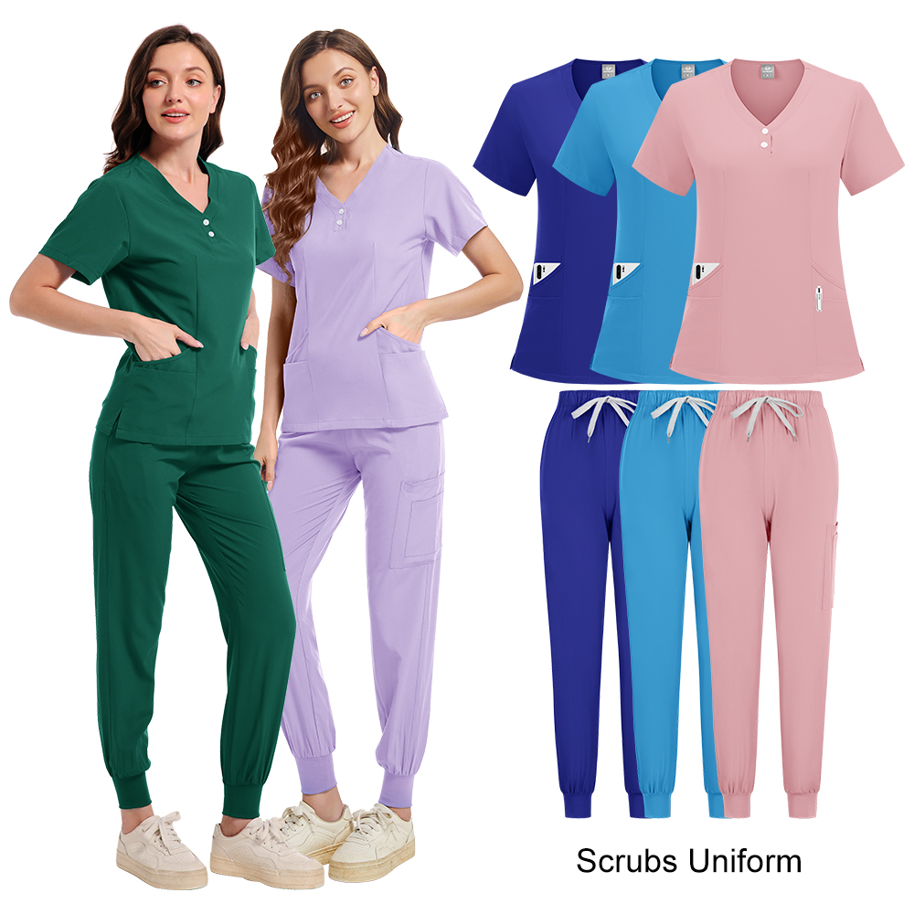 Nurse Women Casual Short Sleeved Apparel Top Pharmacy Working Medical Uniforms Hospital Doctor Nursing Uniform V-neck Jogger 