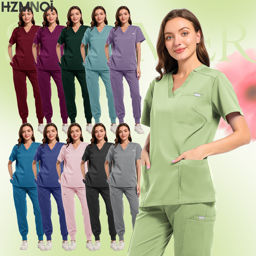 Multicolor Women Pet Shop Doctor Scrub Medical Surgery Workwear Scrub Set Scrub Uniform Short Sleeve Tops+Pants Nursing Unifo