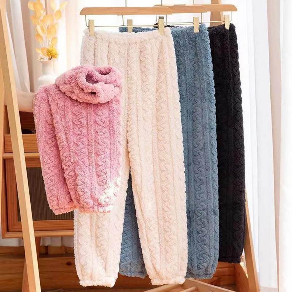 Winter Pants Bottoms for Couples Warm Thick Coral Fleece Sleep Pants Soft Pajamas for Women Plus Velvet Trousers пижама летня