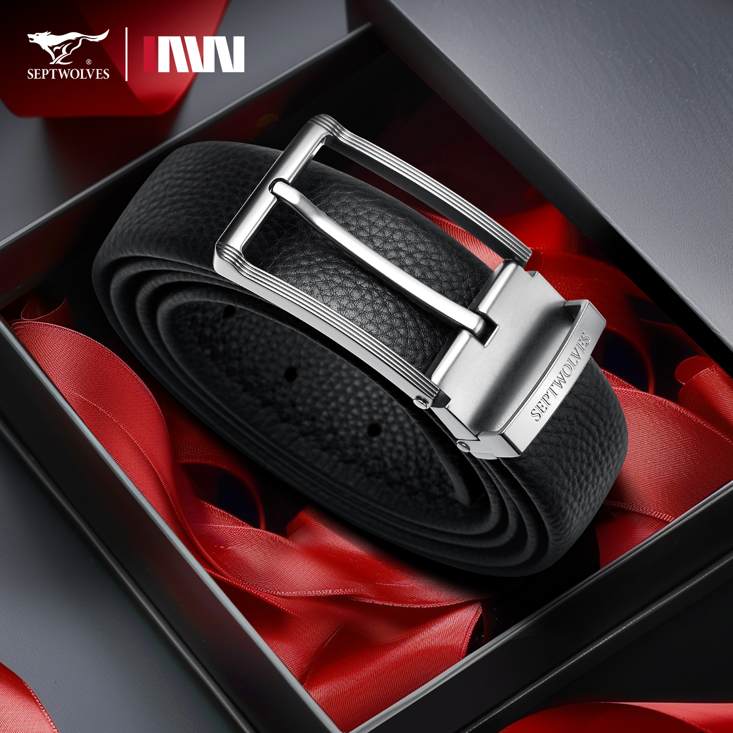 Septwolves Leather Men Belt 3.4cm Cowhide Fashion Belts High-Quality Pin Clip Buckle With Brand Box Lover Gift Business ремен