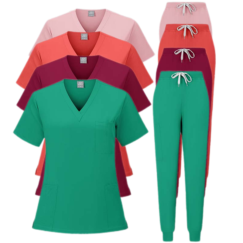 Multicolour Jogger Suit Nurse Scrubs Set Medical Clinical Clothes Doctor Nursing Uniforms Short Sleeve V-neck Tops Pocket Pan