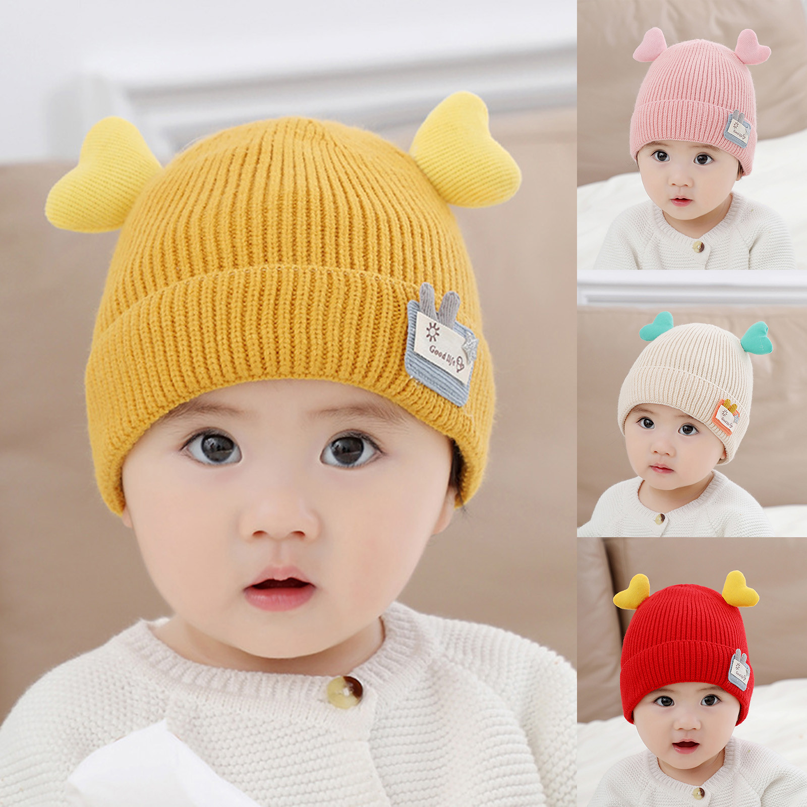 Infant Baby Cute Antlers Hats Autumn Winter Baby Girls Boys Keep Warm Knitted Caps Solid Color Windproof Hat 2024 шапка детск